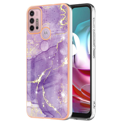 LB3 Series IMD Electroplating Phone Case for Motorola Moto G30 / Moto G20 / Moto G10, Stylish Marble Design TPU Shockproof Fingers-free Protective Cover