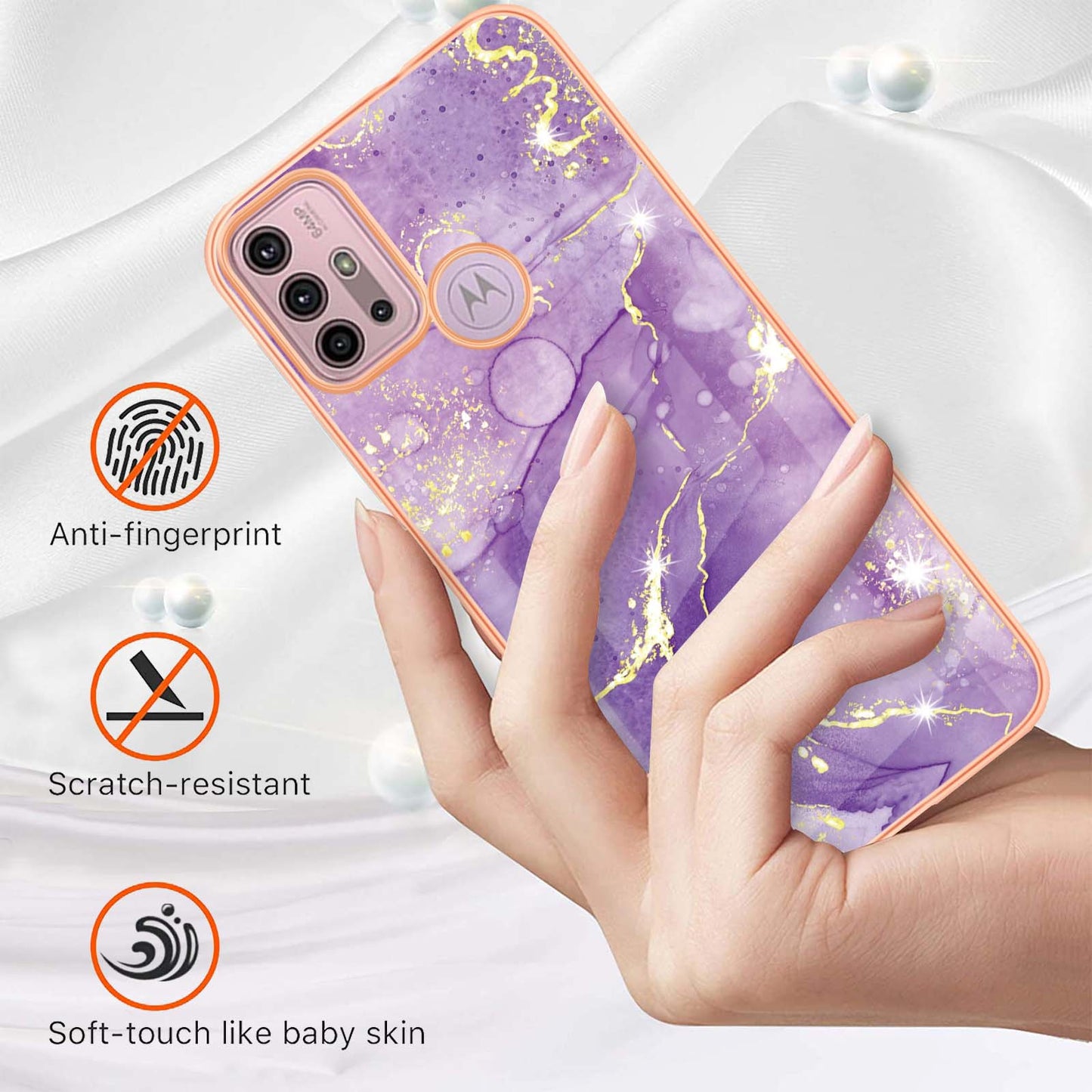 LB3 Series IMD Electroplating Phone Case for Motorola Moto G30 / Moto G20 / Moto G10, Stylish Marble Design TPU Shockproof Fingers-free Protective Cover