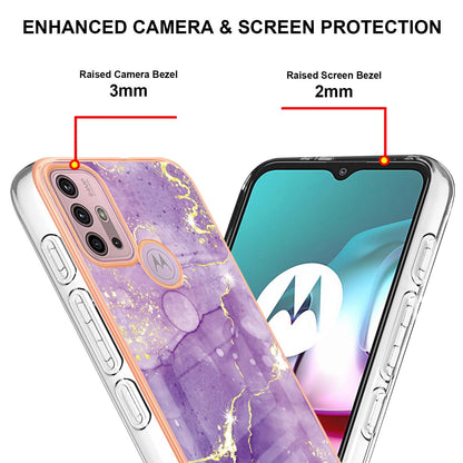 LB3 Series IMD Electroplating Phone Case for Motorola Moto G30 / Moto G20 / Moto G10, Stylish Marble Design TPU Shockproof Fingers-free Protective Cover