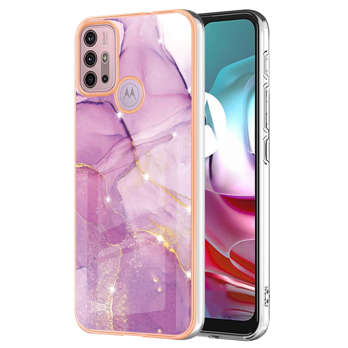 LB3 Series IMD Electroplating Phone Case for Motorola Moto G30 / Moto G20 / Moto G10, Stylish Marble Design TPU Shockproof Fingers-free Protective Cover