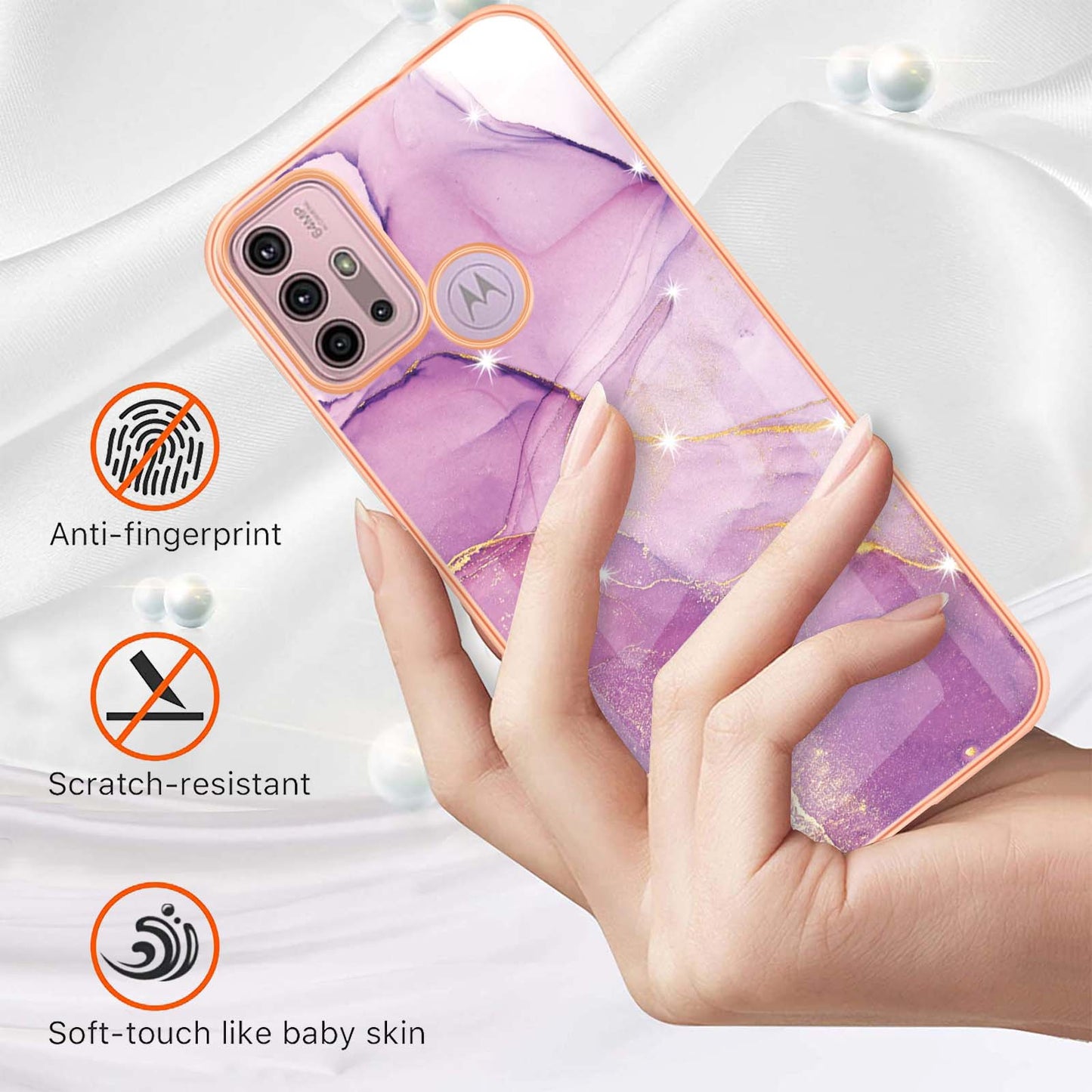 LB3 Series IMD Electroplating Phone Case for Motorola Moto G30 / Moto G20 / Moto G10, Stylish Marble Design TPU Shockproof Fingers-free Protective Cover