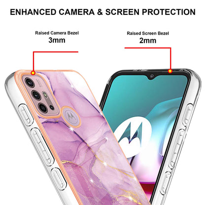 LB3 Series IMD Electroplating Phone Case for Motorola Moto G30 / Moto G20 / Moto G10, Stylish Marble Design TPU Shockproof Fingers-free Protective Cover