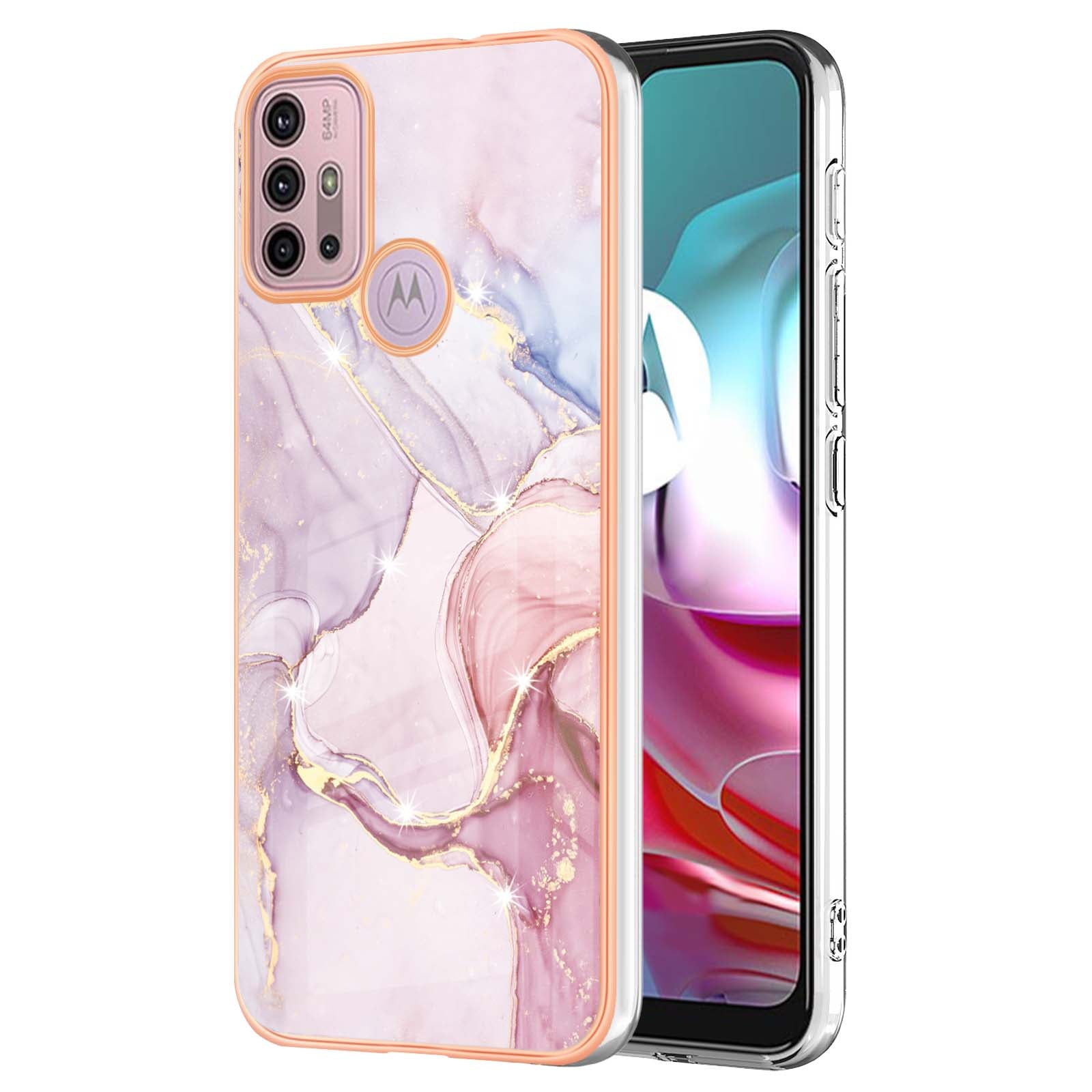 LB3 Series IMD Electroplating Phone Case for Motorola Moto G30 / Moto G20 / Moto G10, Stylish Marble Design TPU Shockproof Fingers-free Protective Cover