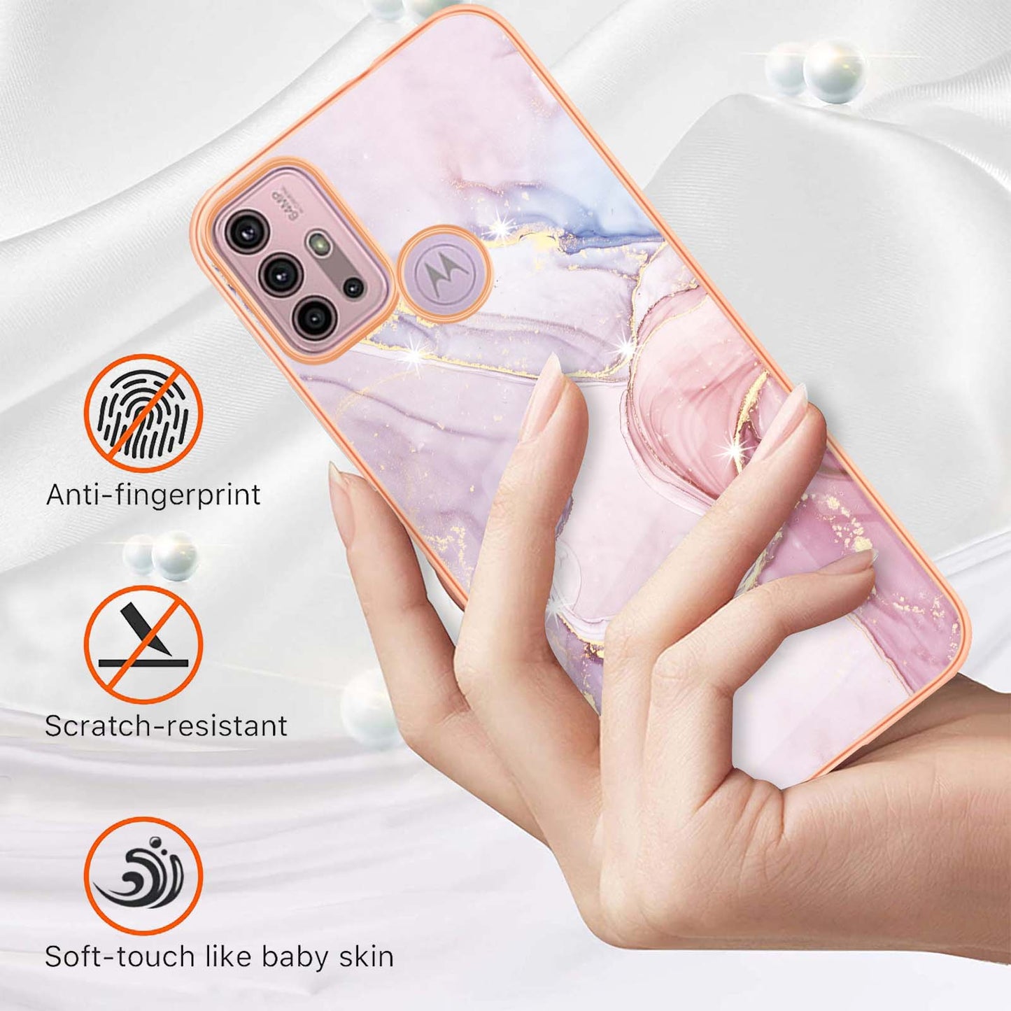 LB3 Series IMD Electroplating Phone Case for Motorola Moto G30 / Moto G20 / Moto G10, Stylish Marble Design TPU Shockproof Fingers-free Protective Cover