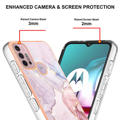 LB3 Series IMD Electroplating Phone Case for Motorola Moto G30 / Moto G20 / Moto G10, Stylish Marble Design TPU Shockproof Fingers-free Protective Cover