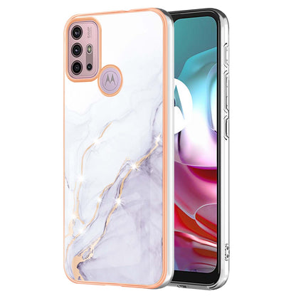 LB3 Series IMD Electroplating Phone Case for Motorola Moto G30 / Moto G20 / Moto G10, Stylish Marble Design TPU Shockproof Fingers-free Protective Cover