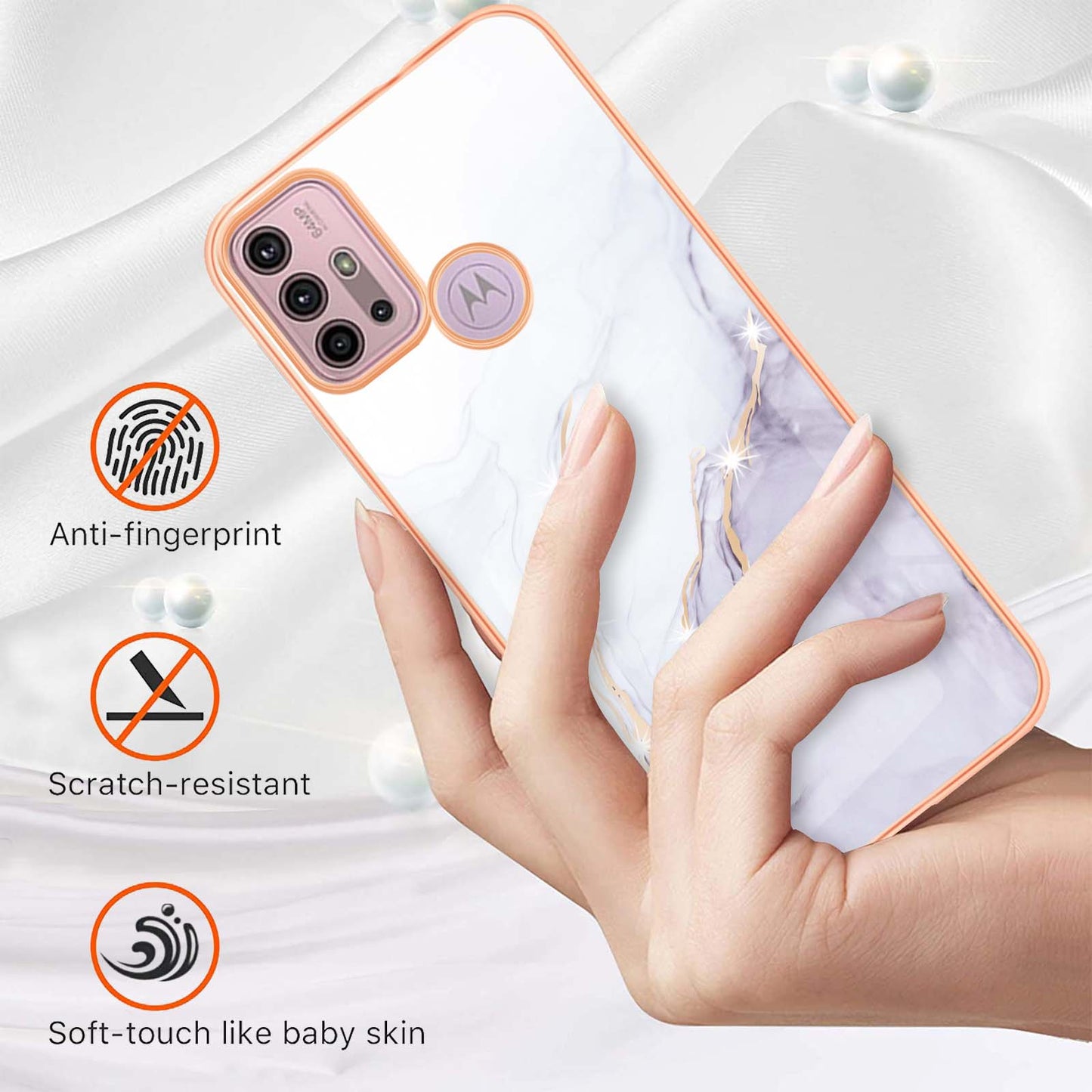 LB3 Series IMD Electroplating Phone Case for Motorola Moto G30 / Moto G20 / Moto G10, Stylish Marble Design TPU Shockproof Fingers-free Protective Cover