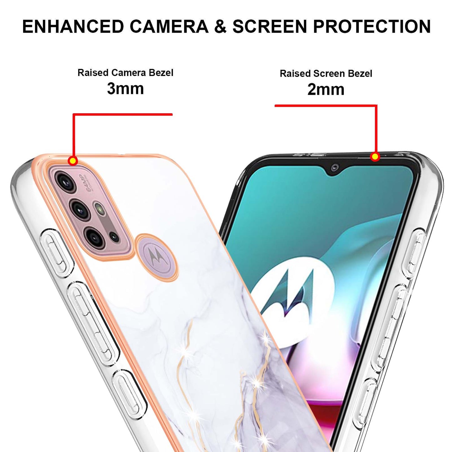 LB3 Series IMD Electroplating Phone Case for Motorola Moto G30 / Moto G20 / Moto G10, Stylish Marble Design TPU Shockproof Fingers-free Protective Cover