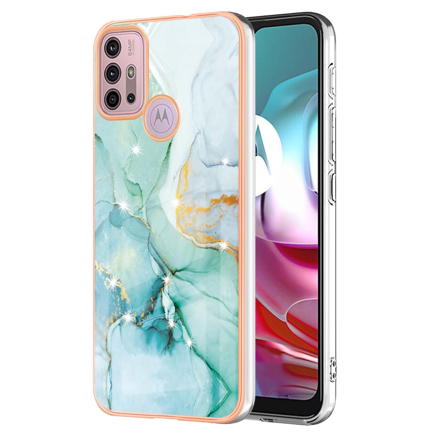 LB3 Series IMD Electroplating Phone Case for Motorola Moto G30 / Moto G20 / Moto G10, Stylish Marble Design TPU Shockproof Fingers-free Protective Cover