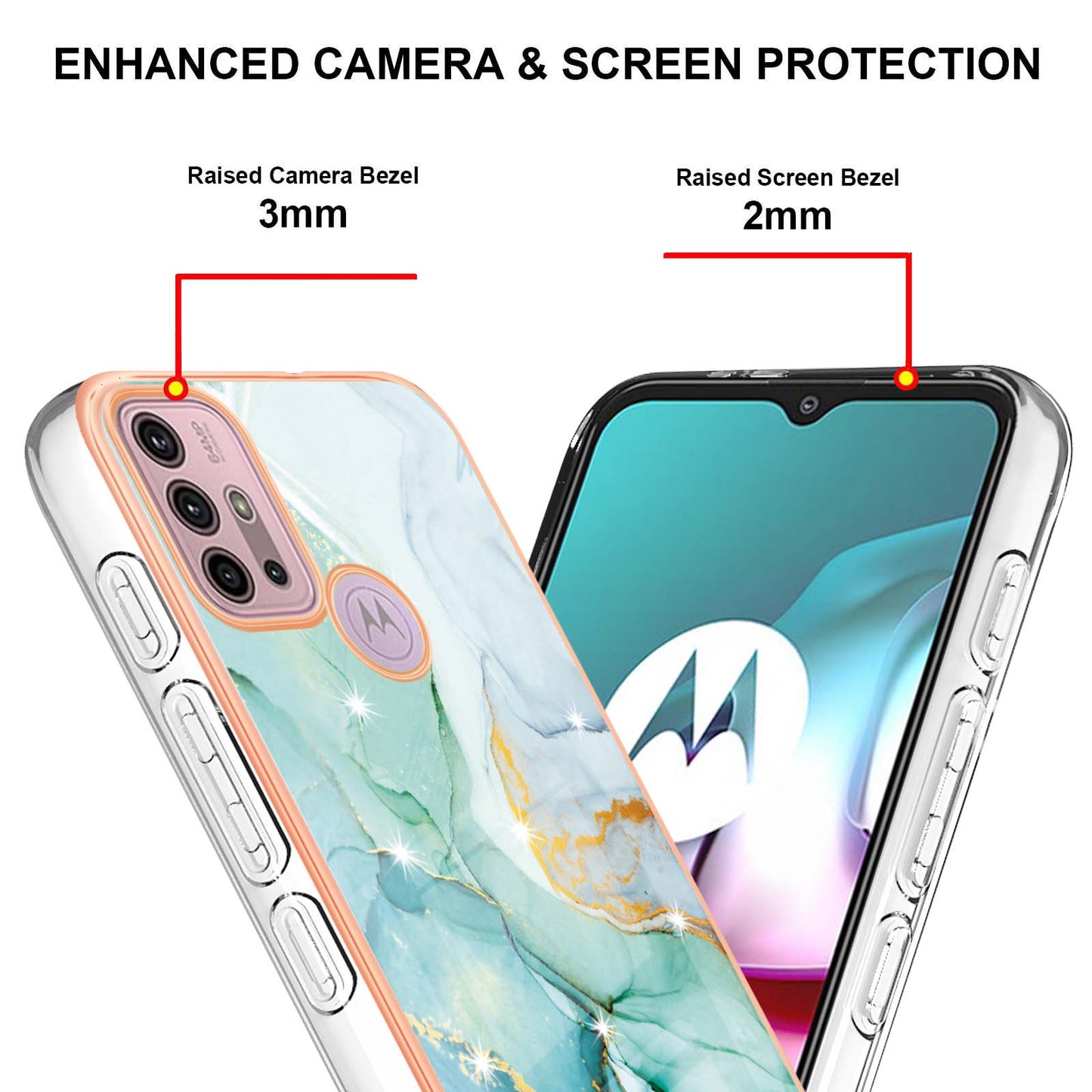 LB3 Series IMD Electroplating Phone Case for Motorola Moto G30 / Moto G20 / Moto G10, Stylish Marble Design TPU Shockproof Fingers-free Protective Cover