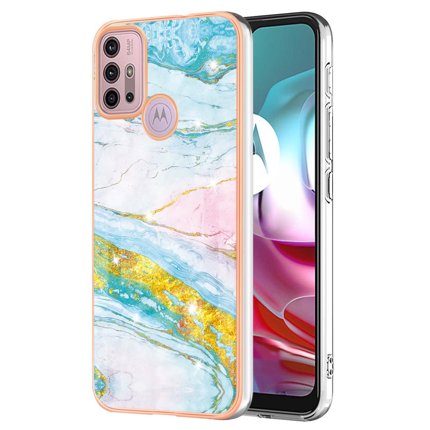 LB3 Series IMD Electroplating Phone Case for Motorola Moto G30 / Moto G20 / Moto G10, Stylish Marble Design TPU Shockproof Fingers-free Protective Cover