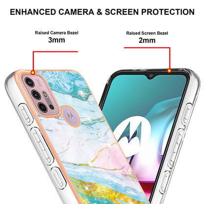 LB3 Series IMD Electroplating Phone Case for Motorola Moto G30 / Moto G20 / Moto G10, Stylish Marble Design TPU Shockproof Fingers-free Protective Cover