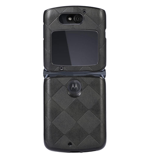 For Motorola Razr 5G Grid Texture PU Leather Coated Phone Case Hard PC + Soft TPU Protective Cover