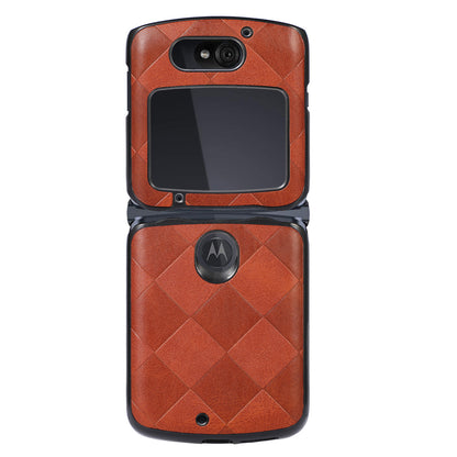 For Motorola Razr 5G Grid Texture PU Leather Coated Phone Case Hard PC + Soft TPU Protective Cover