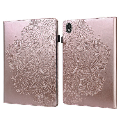 For Lenovo Legion Y700 Elastic Band Anti-fall Imprinting Flower Card Slots Stand Design PU Leather Tablet Cover Case