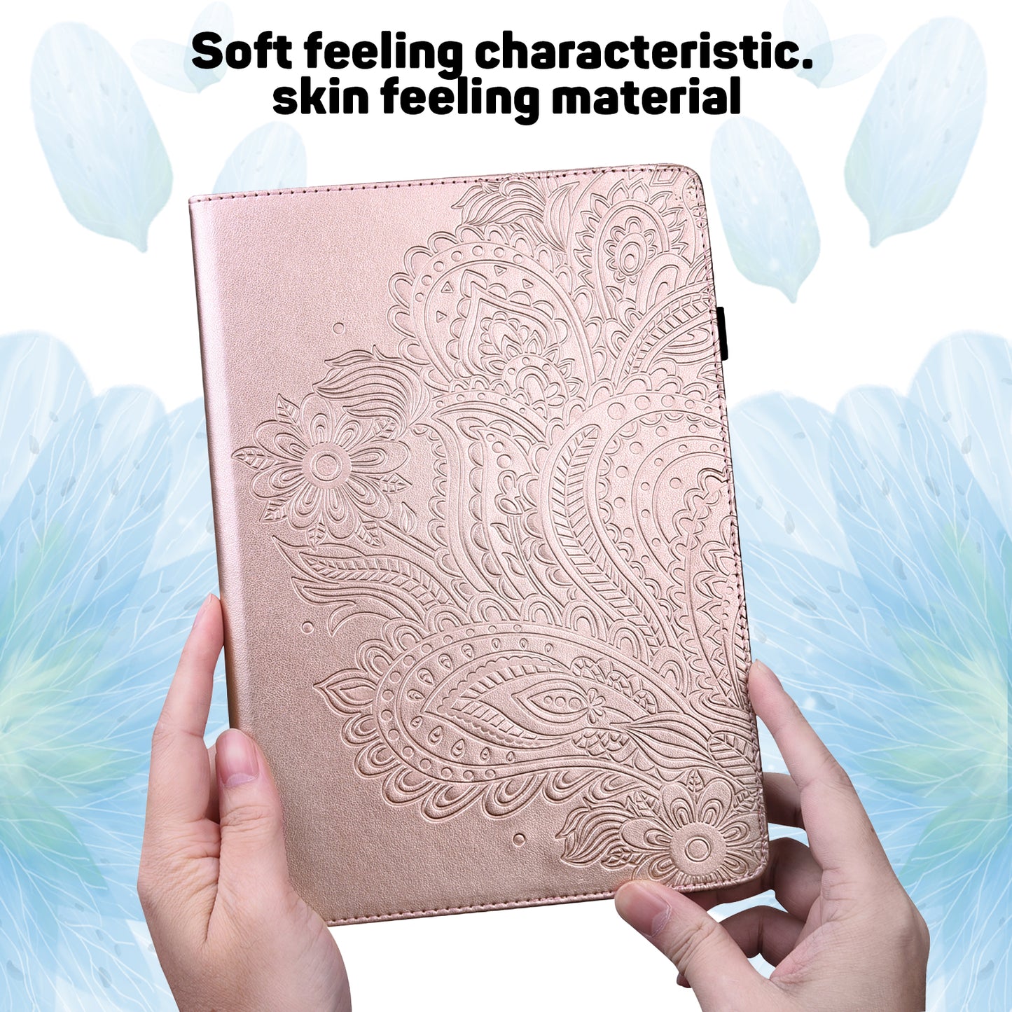 For Lenovo Legion Y700 Elastic Band Anti-fall Imprinting Flower Card Slots Stand Design PU Leather Tablet Cover Case