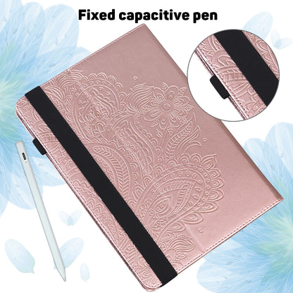 For Lenovo Legion Y700 Elastic Band Anti-fall Imprinting Flower Card Slots Stand Design PU Leather Tablet Cover Case