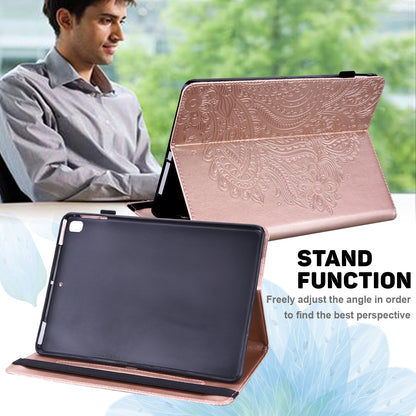 For Lenovo Legion Y700 Elastic Band Anti-fall Imprinting Flower Card Slots Stand Design PU Leather Tablet Cover Case