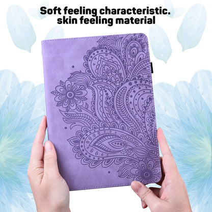 For Lenovo Legion Y700 Elastic Band Anti-fall Imprinting Flower Card Slots Stand Design PU Leather Tablet Cover Case