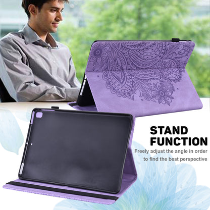 For Lenovo Legion Y700 Elastic Band Anti-fall Imprinting Flower Card Slots Stand Design PU Leather Tablet Cover Case