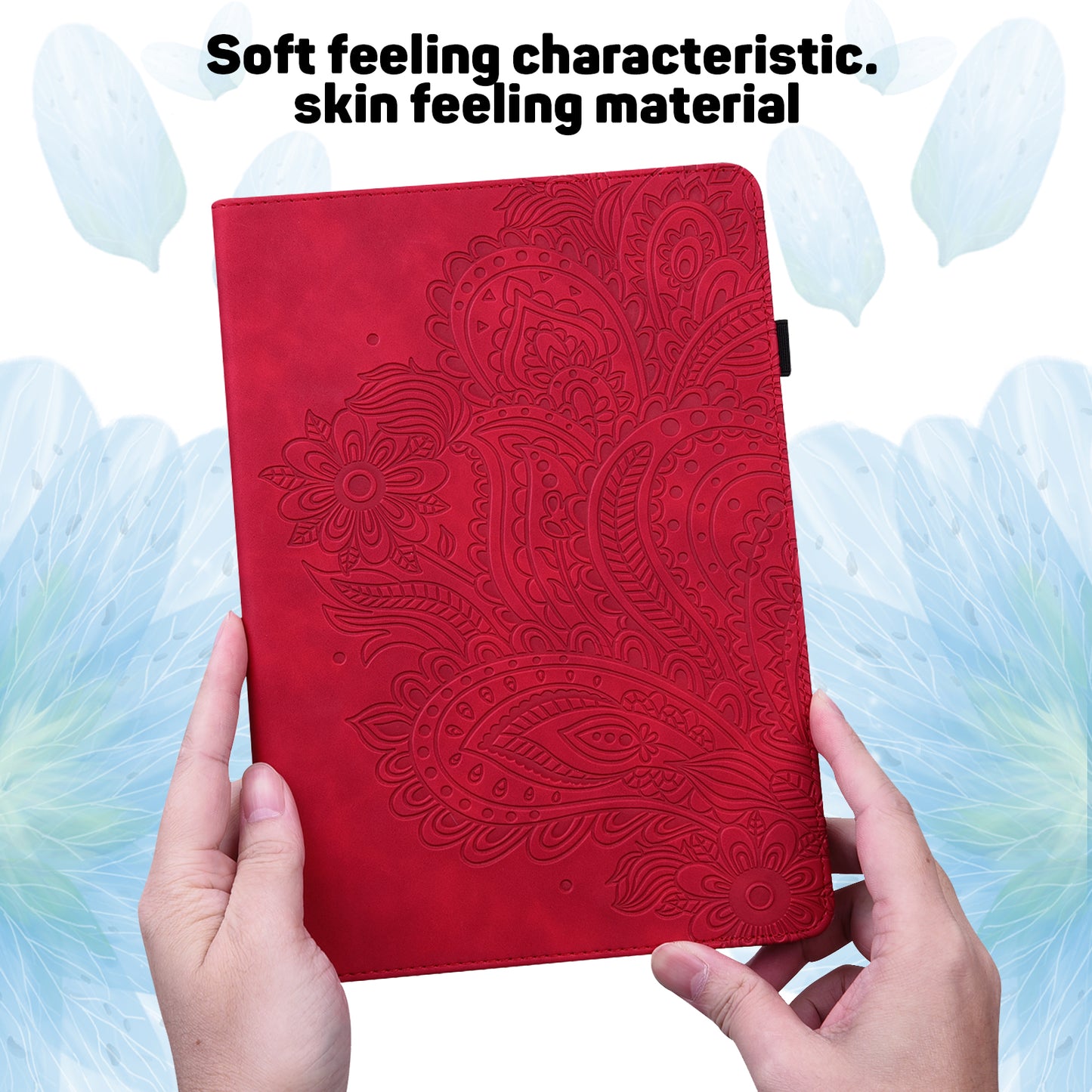 For Lenovo Legion Y700 Elastic Band Anti-fall Imprinting Flower Card Slots Stand Design PU Leather Tablet Cover Case