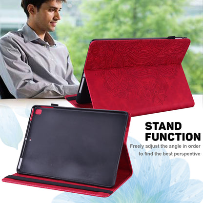 For Lenovo Legion Y700 Elastic Band Anti-fall Imprinting Flower Card Slots Stand Design PU Leather Tablet Cover Case