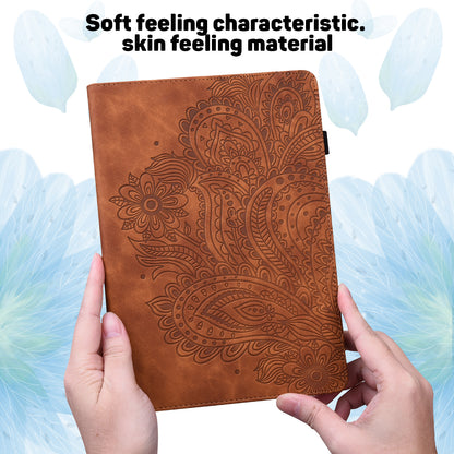 For Lenovo Legion Y700 Elastic Band Anti-fall Imprinting Flower Card Slots Stand Design PU Leather Tablet Cover Case