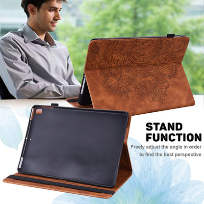 For Lenovo Legion Y700 Elastic Band Anti-fall Imprinting Flower Card Slots Stand Design PU Leather Tablet Cover Case