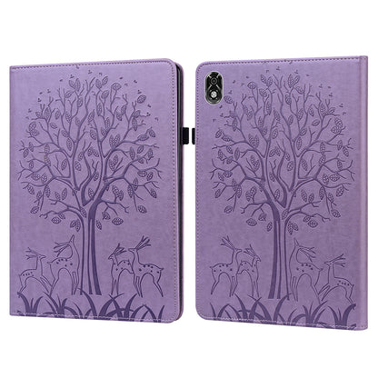 For Lenovo Legion Y700 Elastic Band Design Imprinting Tree Deer Pattern Card Slots Stand Shockproof PU Leather Tablet Cover Case