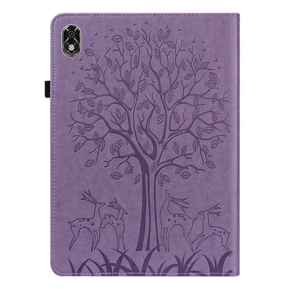 For Lenovo Legion Y700 Elastic Band Design Imprinting Tree Deer Pattern Card Slots Stand Shockproof PU Leather Tablet Cover Case