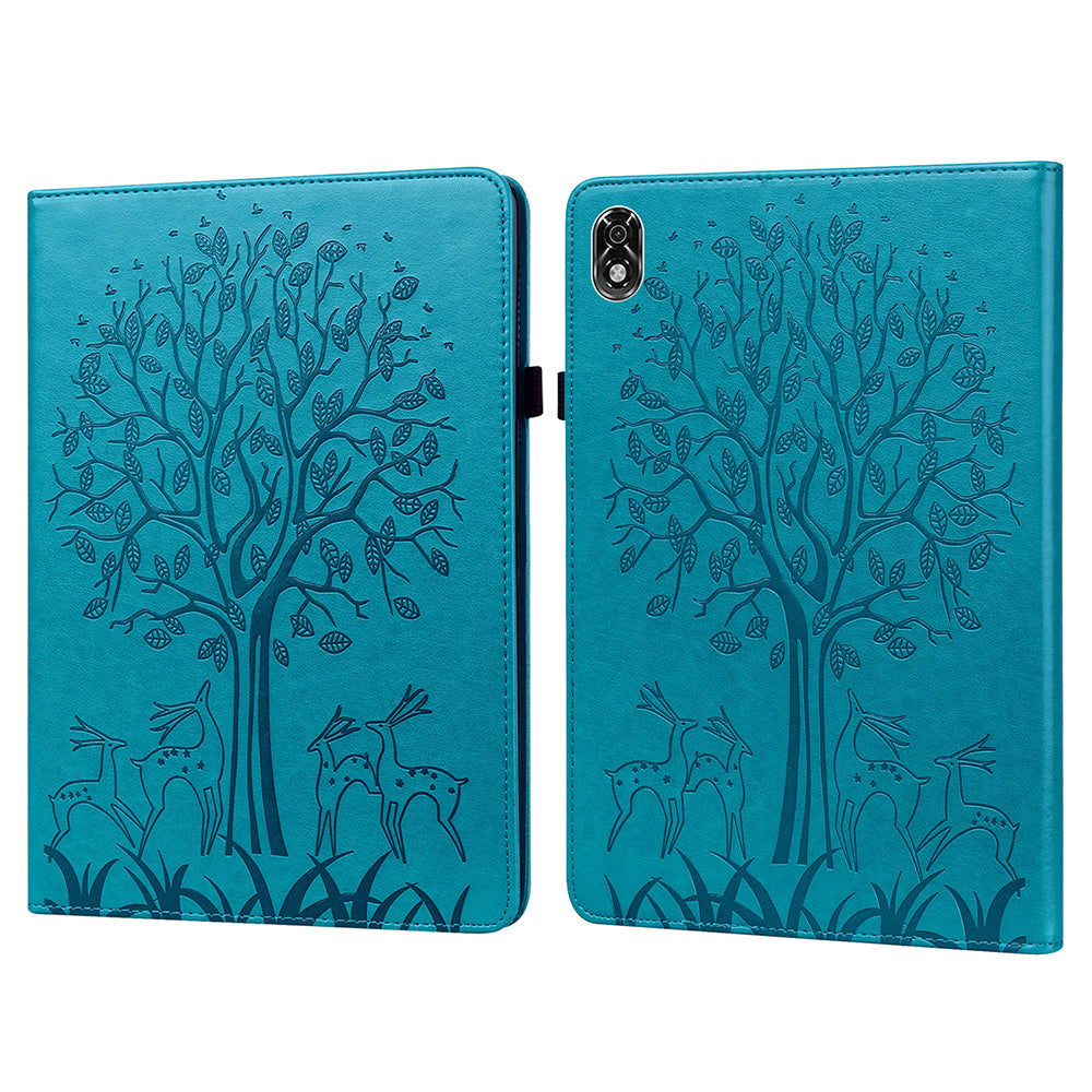 For Lenovo Legion Y700 Elastic Band Design Imprinting Tree Deer Pattern Card Slots Stand Shockproof PU Leather Tablet Cover Case