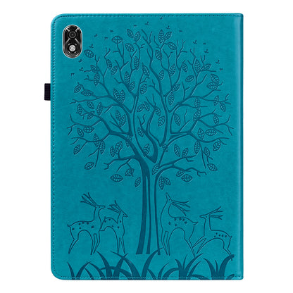 For Lenovo Legion Y700 Elastic Band Design Imprinting Tree Deer Pattern Card Slots Stand Shockproof PU Leather Tablet Cover Case