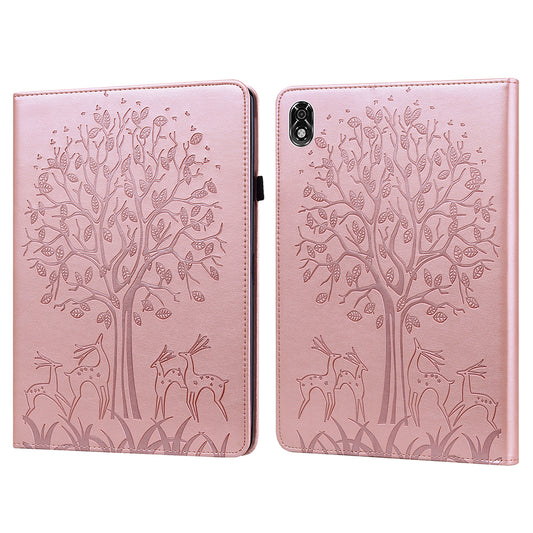 For Lenovo Legion Y700 Elastic Band Design Imprinting Tree Deer Pattern Card Slots Stand Shockproof PU Leather Tablet Cover Case