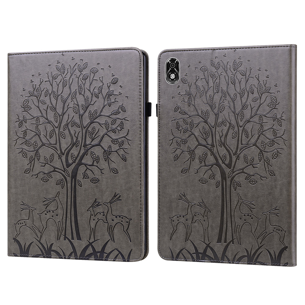 For Lenovo Legion Y700 Elastic Band Design Imprinting Tree Deer Pattern Card Slots Stand Shockproof PU Leather Tablet Cover Case