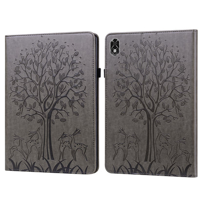 For Lenovo Legion Y700 Elastic Band Design Imprinting Tree Deer Pattern Card Slots Stand Shockproof PU Leather Tablet Cover Case