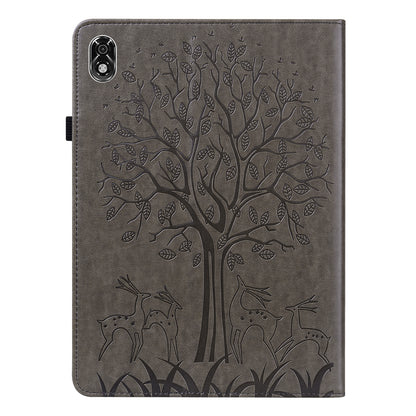 For Lenovo Legion Y700 Elastic Band Design Imprinting Tree Deer Pattern Card Slots Stand Shockproof PU Leather Tablet Cover Case