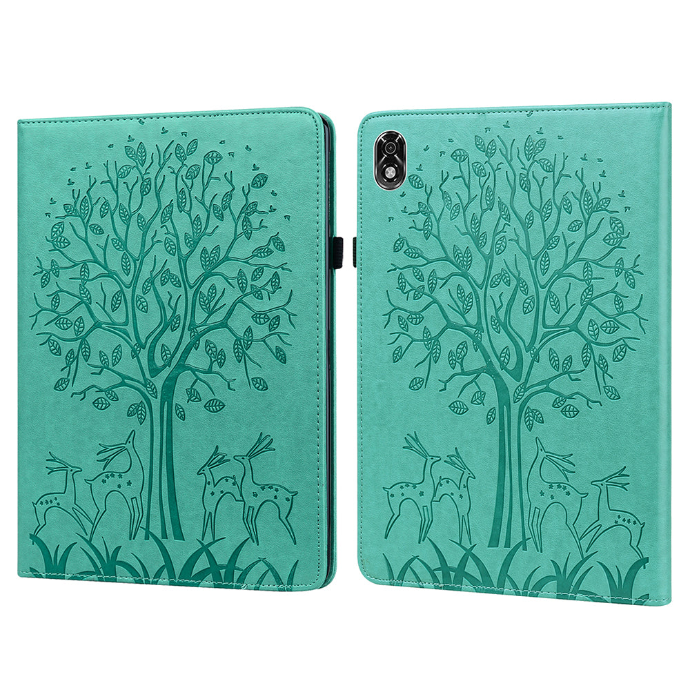 For Lenovo Legion Y700 Elastic Band Design Imprinting Tree Deer Pattern Card Slots Stand Shockproof PU Leather Tablet Cover Case