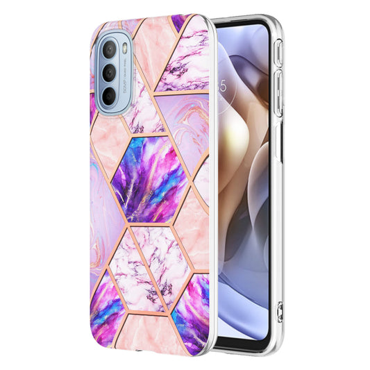 YB IMD Series-3 for Motorola Moto G31 / Moto G41 Soft TPU Cushion IMD Marble Case Shiny Electroplating Protective Cover