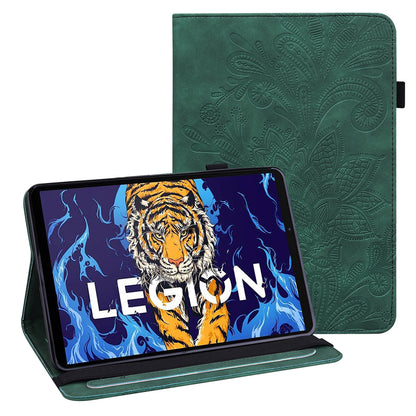 For Lenovo Legion Y700 Flower Imprinting Auto Wake/Sleep Stand Tablet Cover Leather Case with Wallet Function