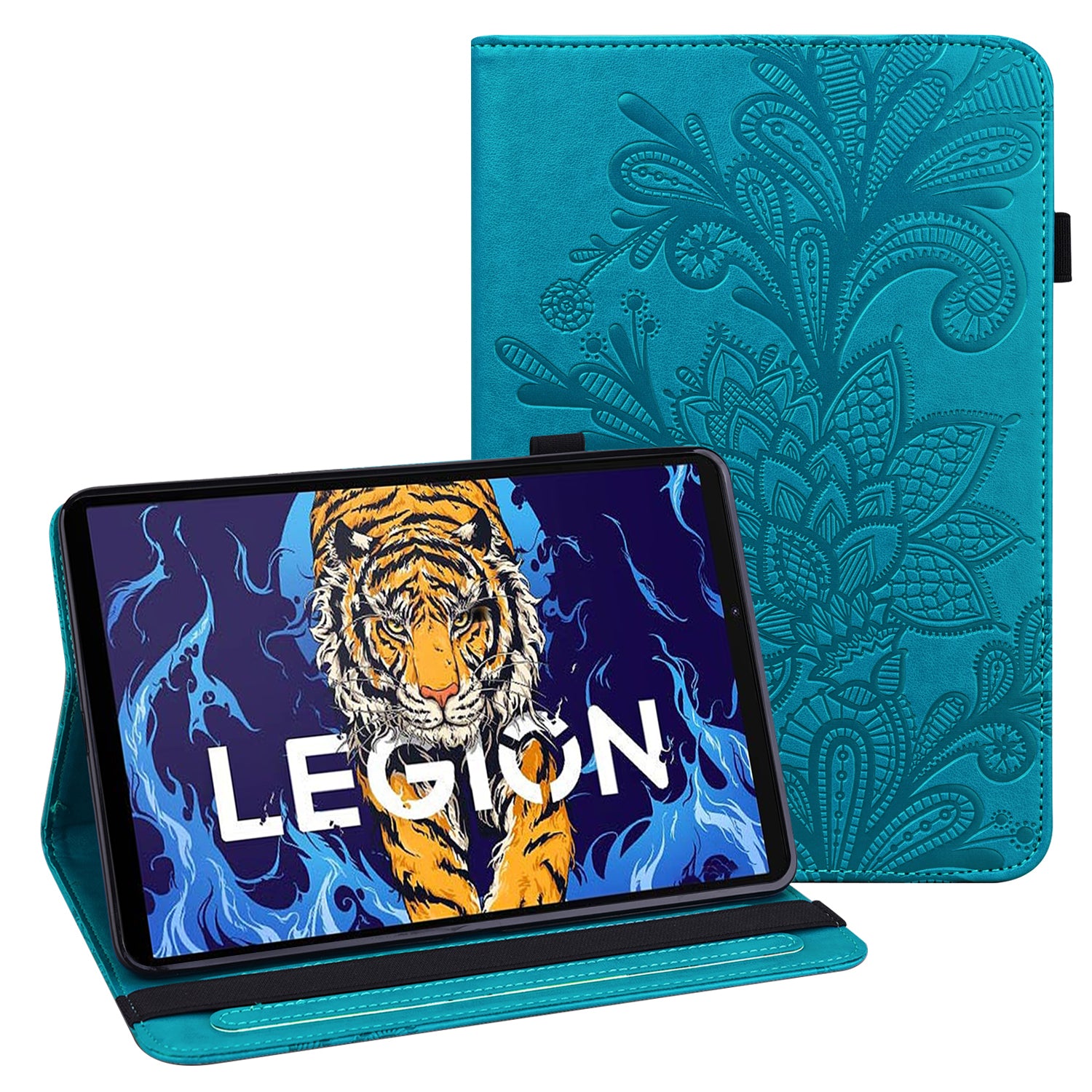 For Lenovo Legion Y700 Flower Imprinting Auto Wake/Sleep Stand Tablet Cover Leather Case with Wallet Function