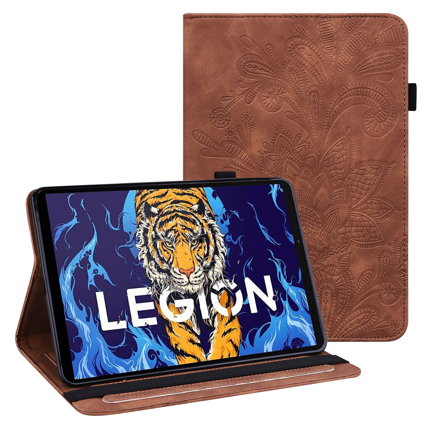 For Lenovo Legion Y700 Flower Imprinting Auto Wake/Sleep Stand Tablet Cover Leather Case with Wallet Function