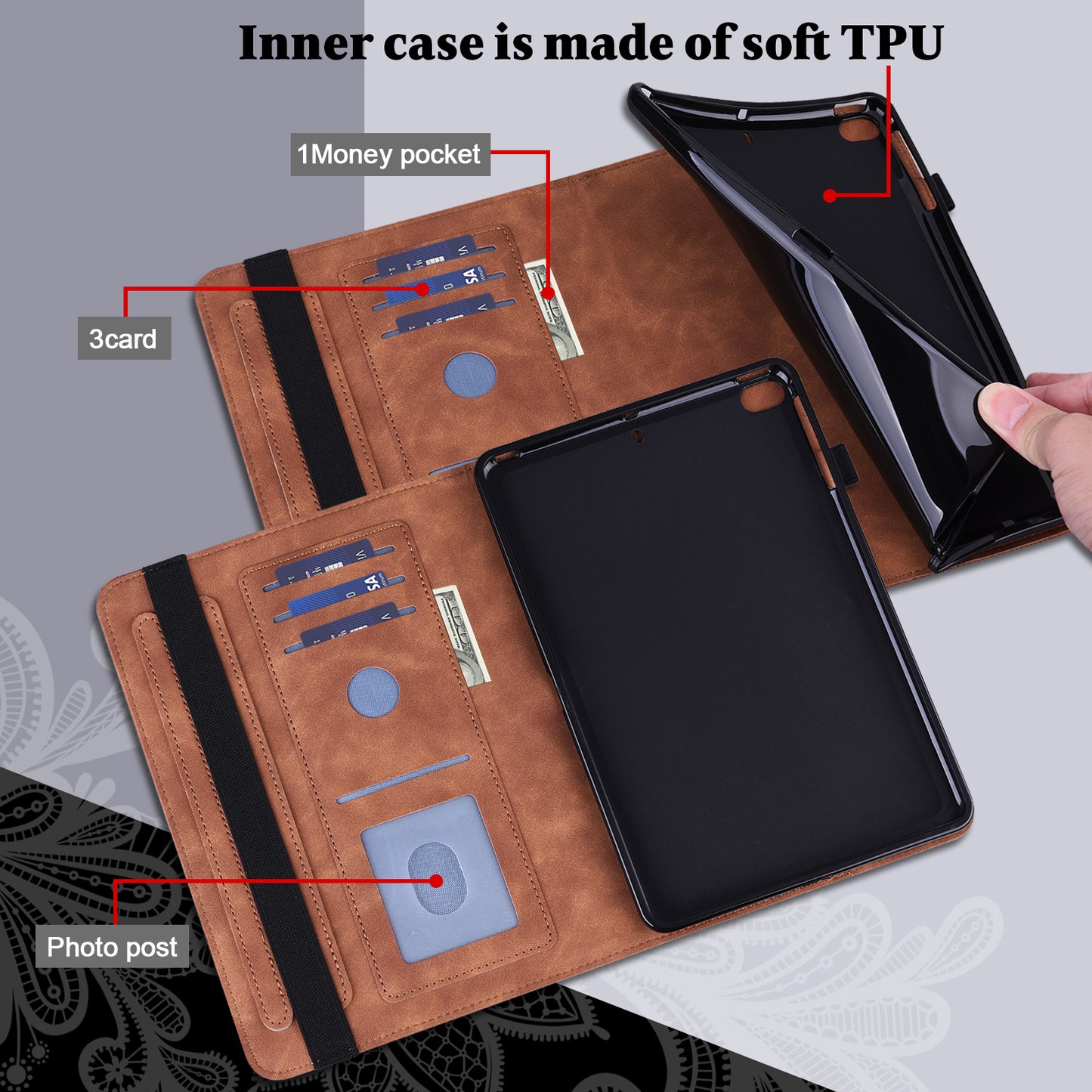 For Lenovo Legion Y700 Flower Imprinting Auto Wake/Sleep Stand Tablet Cover Leather Case with Wallet Function