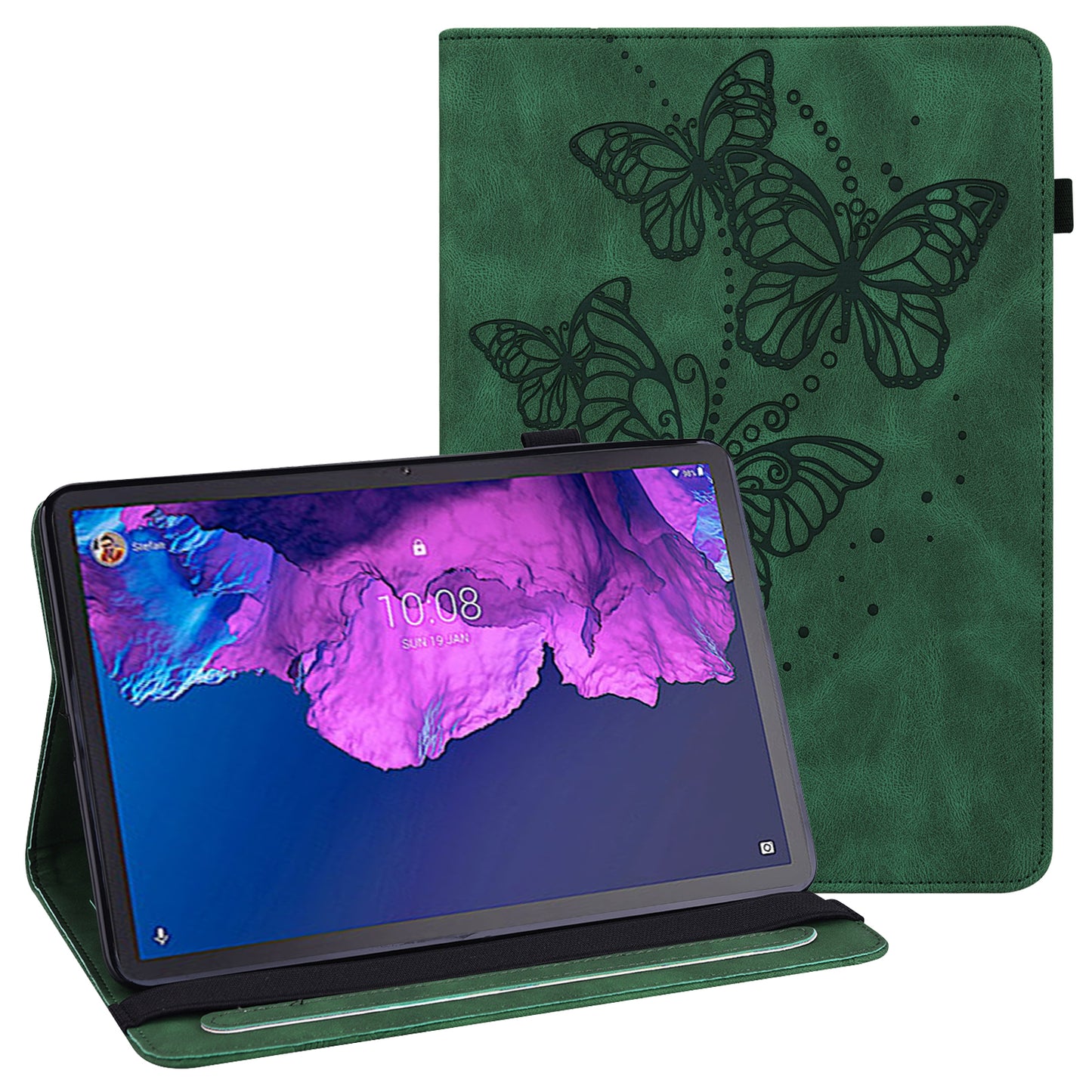 For Lenovo Tab P11 Plus Imprinting Butterflies Leather Built-in Card Slots Tablet Smart Cover Auto Wake/Sleep Stand Tablet Case