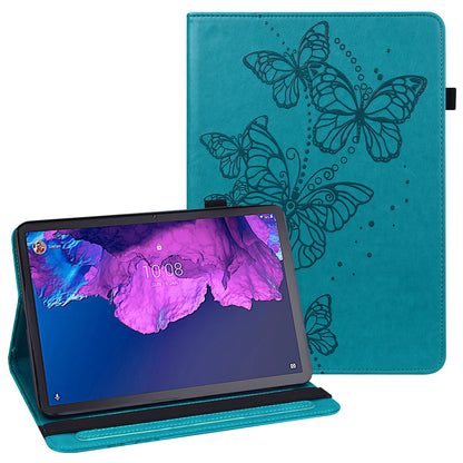 For Lenovo Tab P11 Plus Imprinting Butterflies Leather Built-in Card Slots Tablet Smart Cover Auto Wake/Sleep Stand Tablet Case