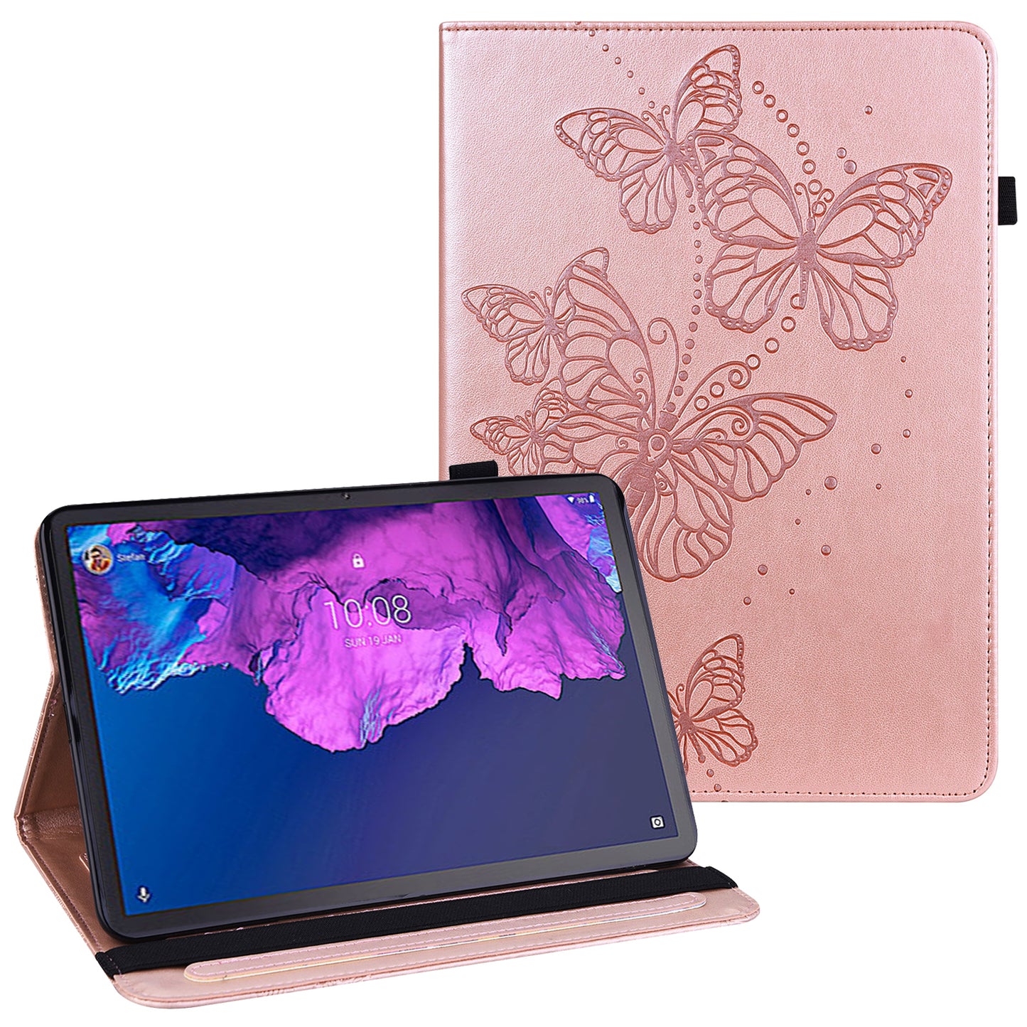 For Lenovo Tab P11 Plus Imprinting Butterflies Leather Built-in Card Slots Tablet Smart Cover Auto Wake/Sleep Stand Tablet Case