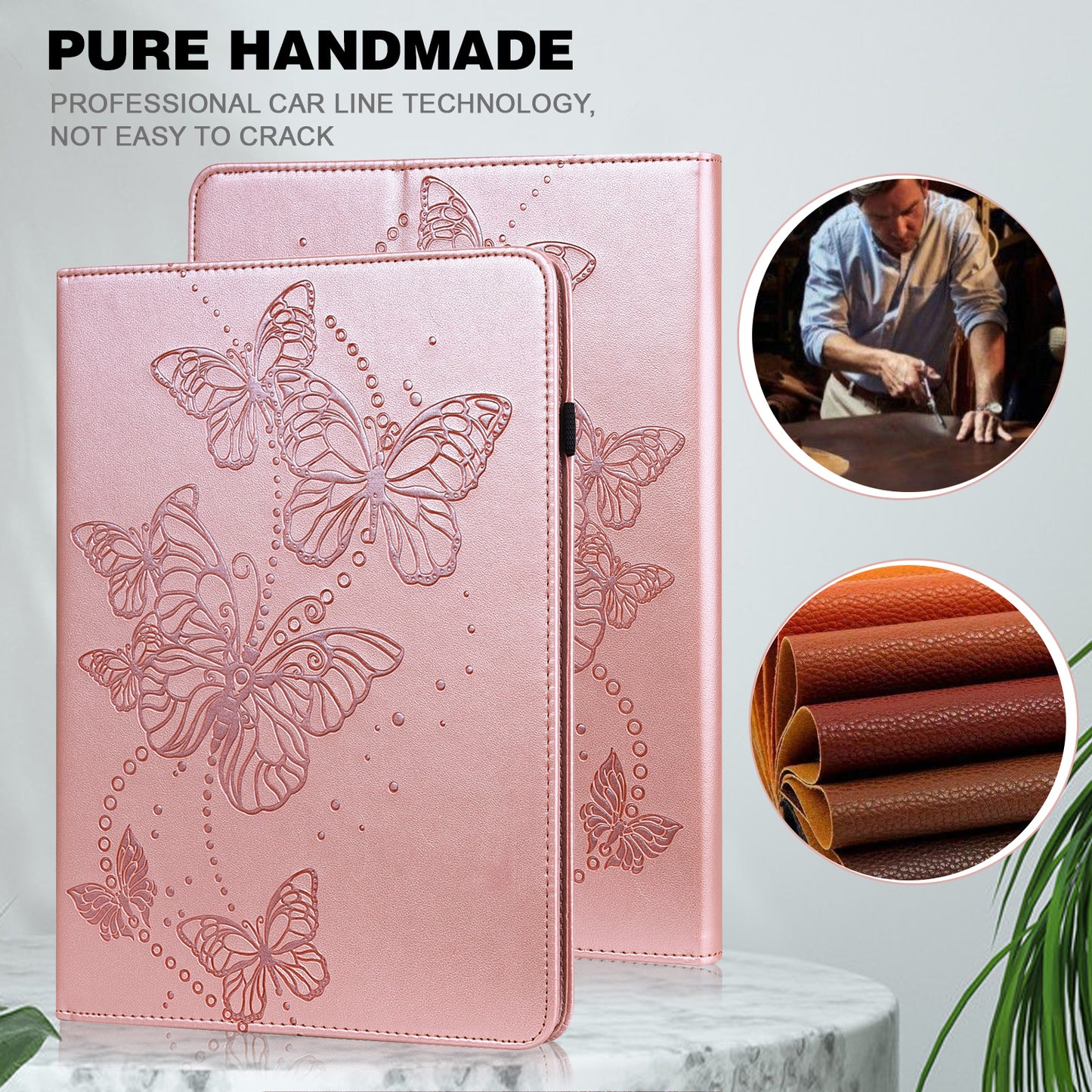 For Lenovo Tab P11 Plus Imprinting Butterflies Leather Built-in Card Slots Tablet Smart Cover Auto Wake/Sleep Stand Tablet Case