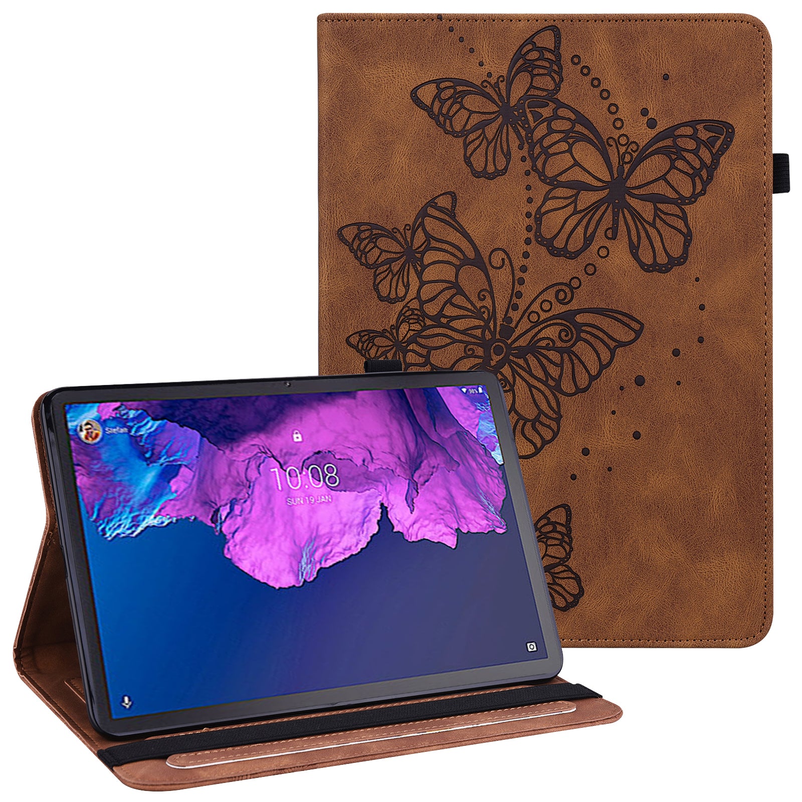 For Lenovo Tab P11 Plus Imprinting Butterflies Leather Built-in Card Slots Tablet Smart Cover Auto Wake/Sleep Stand Tablet Case