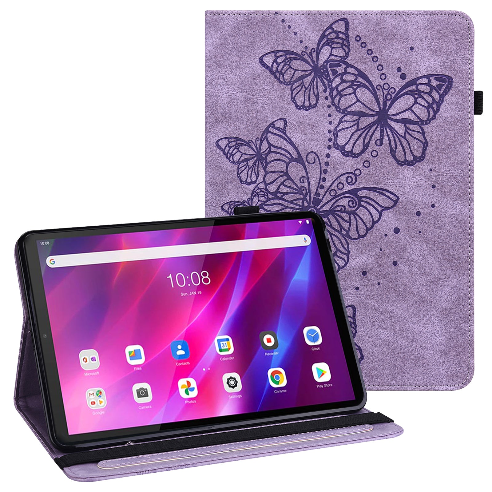 For Lenovo Tab K10 TB-X6C6F TB-X6C6L TB-X6C6X (2021) PU Leather Smart Tablet Cover Shell Auto Wake/Sleep Stand Tablet Case Imprinting Butterflies Built-in Card Slots Tablet Case