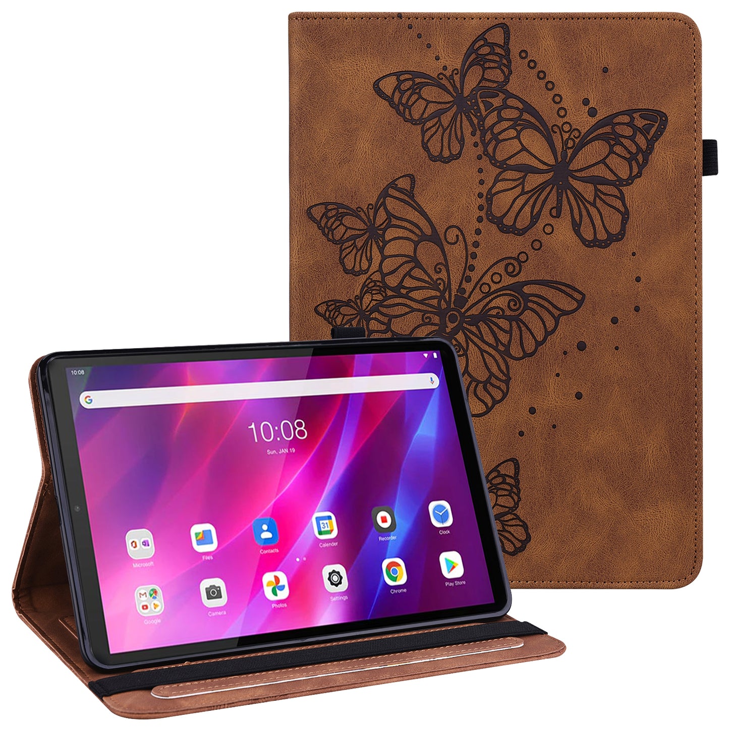 For Lenovo Tab K10 TB-X6C6F TB-X6C6L TB-X6C6X (2021) PU Leather Smart Tablet Cover Shell Auto Wake/Sleep Stand Tablet Case Imprinting Butterflies Built-in Card Slots Tablet Case