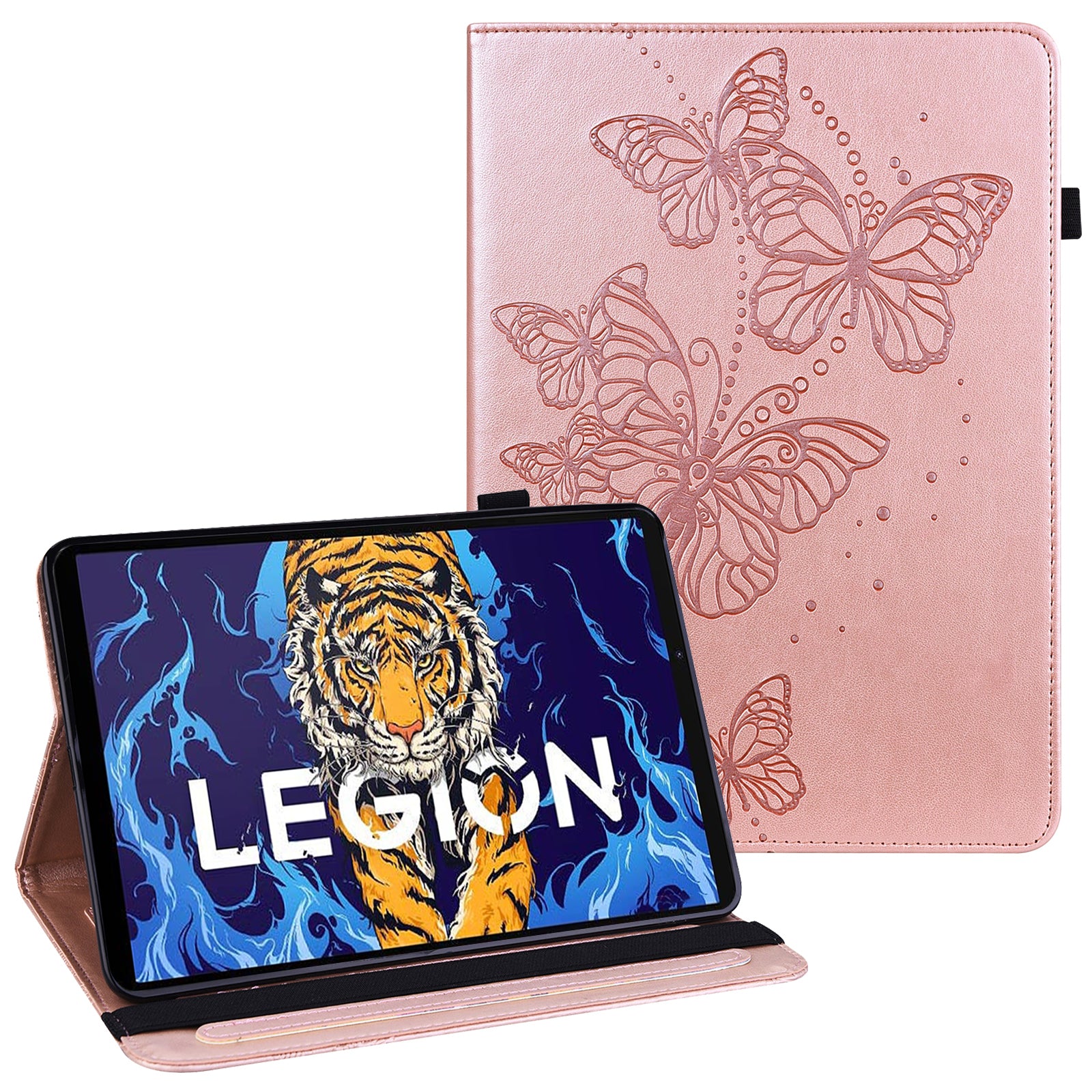 For Lenovo Legion Y700 Scratch-resistant Auto Wake/Sleep Stand Tablet Case Imprinting Butterflies Leather Built-in Card Slots Tablet Smart Cover